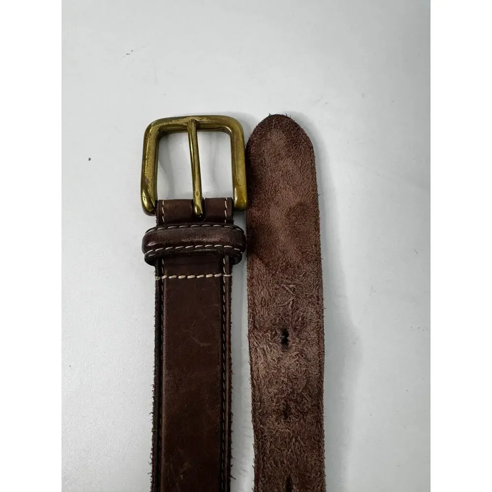 Vintage Cabela Soft Brown Leather Belt Solid Brass Buckle Size 50